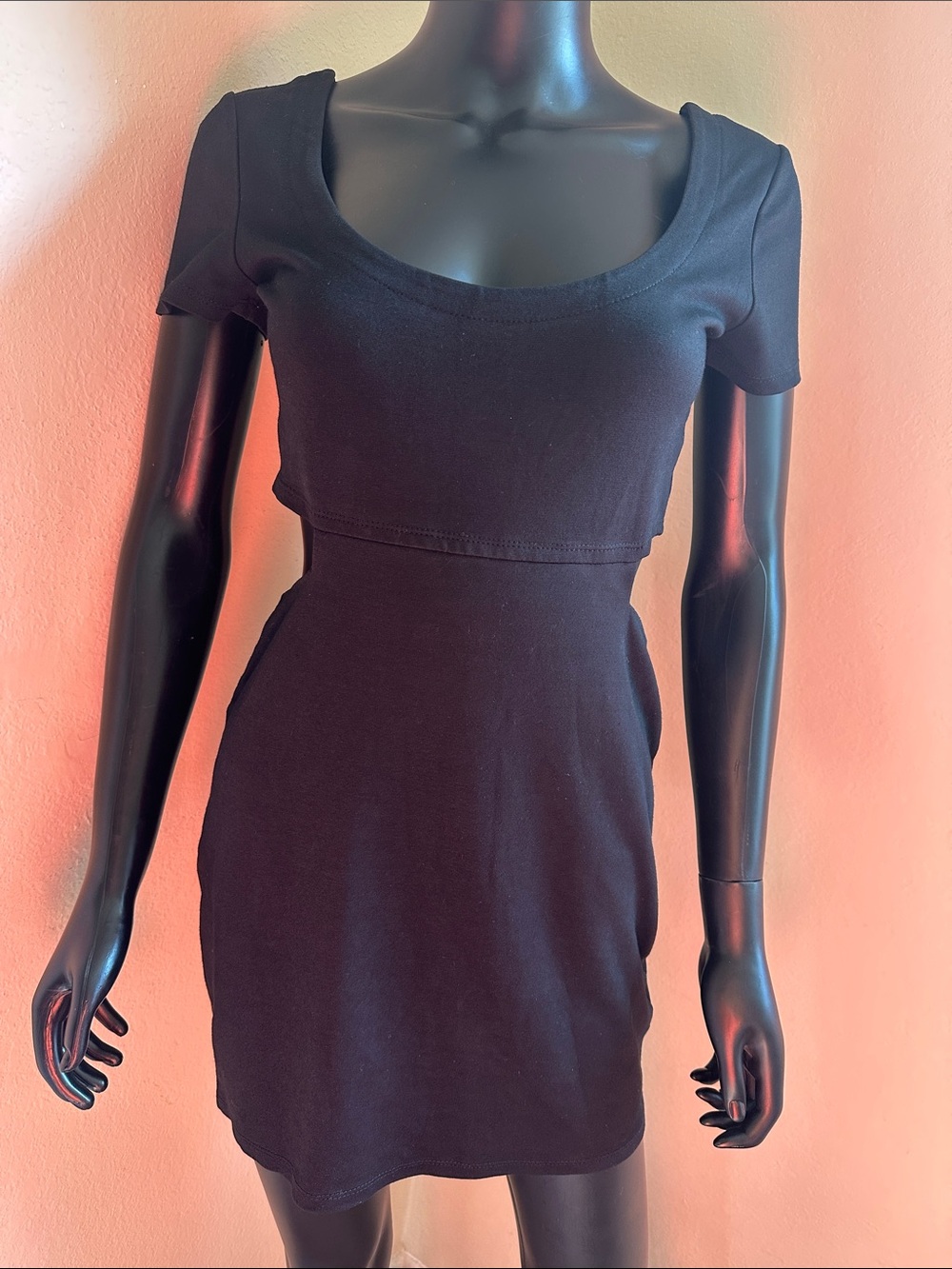 Lucca Couture Sleek Black Cutout Short Sleeve Dress